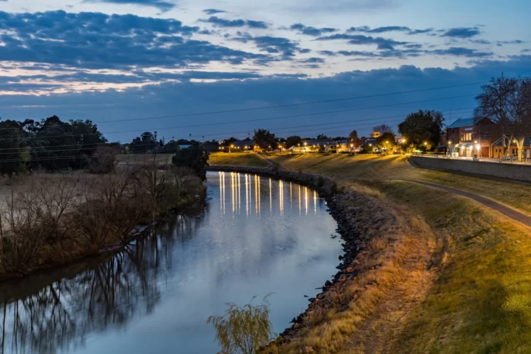 View of village in Maitland by the riverbank