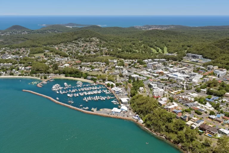 Aerial view of the Anchorage Marina in Port Stephens