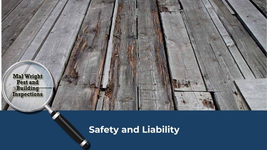 Rotted timber decking support on a holiday rental property